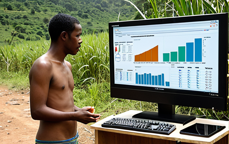 **Prompt:** A diverse team of policy researchers engaged in problem identification and data collection. One researcher is seen conducting a qualitative interview with a local community member in a vibrant, natural setting, symbolizing human stories. In the background, another researcher analyzes complex quantitative data visualizations (charts, graphs, maps) on large, transparent screens, representing statistical analysis. The scene captures the blend of traditional fieldwork and modern data processing, emphasizing both the depth of human experience and the breadth of statistical insight. The overall atmosphere is insightful and collaborative, highlighting the foundational stages of policy development.
