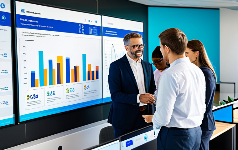 A diverse group of professional individuals, including policy makers, data analysts, and community representatives, fully clothed in modest business attire, collaborating around a large interactive digital display in a modern, sunlit collaborative workspace. The screen shows vibrant data visualizations, charts, and AI-driven insights related to policy impact. The atmosphere is engaged and innovative, reflecting a data-driven approach to decision-making. The subjects have perfect anatomy, correct proportions, natural poses, well-formed hands, and proper finger counts. Professional photography, high quality, safe for work, appropriate content, family-friendly.