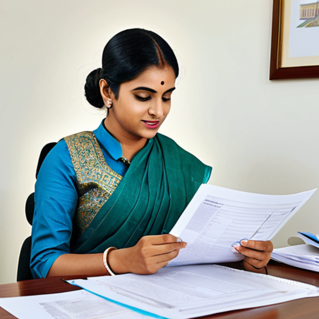 행정의 질적 평가 - **

"A professional government employee in a modest sari, reviewing documents at a desk in a well-li...