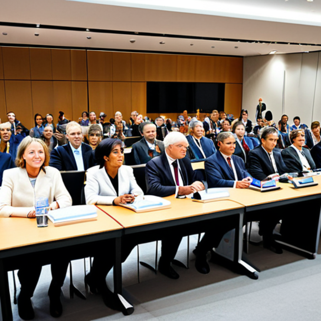 행정학 국제적 비교 - A diverse group of international civil servants in professional attire, attending a global governanc...