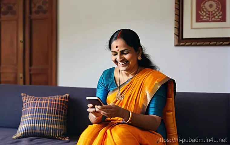 공공부문 정보 기술 - **Prompt:** A joyful, middle-aged Indian woman, dressed in a vibrant, traditional saree, sits comfor...