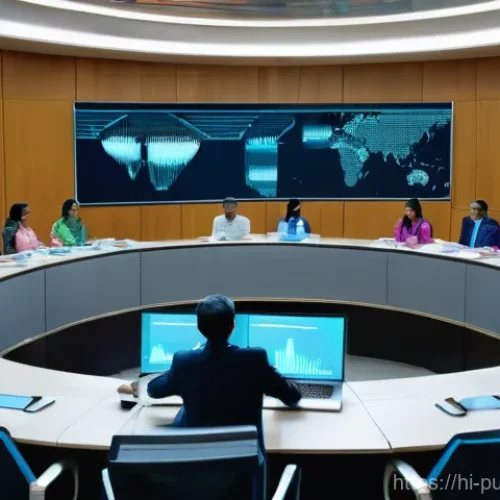 Home 21 공공정책 분석 - **Prompt:** A vibrant and bustling scene inside a modern Indian government building. Diverse group o...