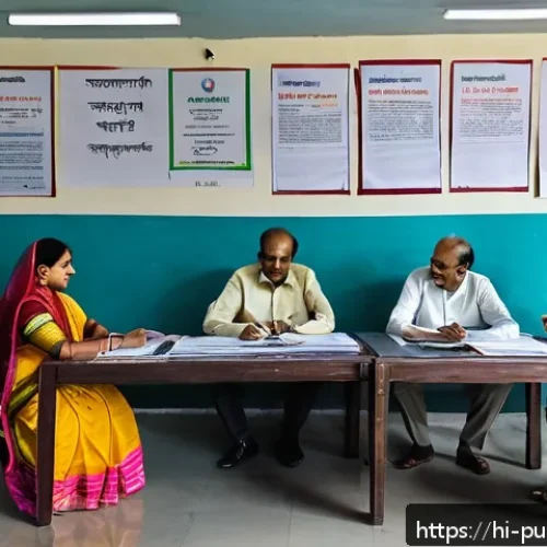 Home 30 공공행정학 이론 - A vibrant, detailed scene of a local government office in India featuring Hindi-speaking officials i...