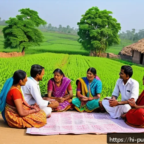 Home 17 사회적 책임과 행정 정책 - A vibrant rural village meeting scene in India, with diverse villagers including men, women, and eld...
